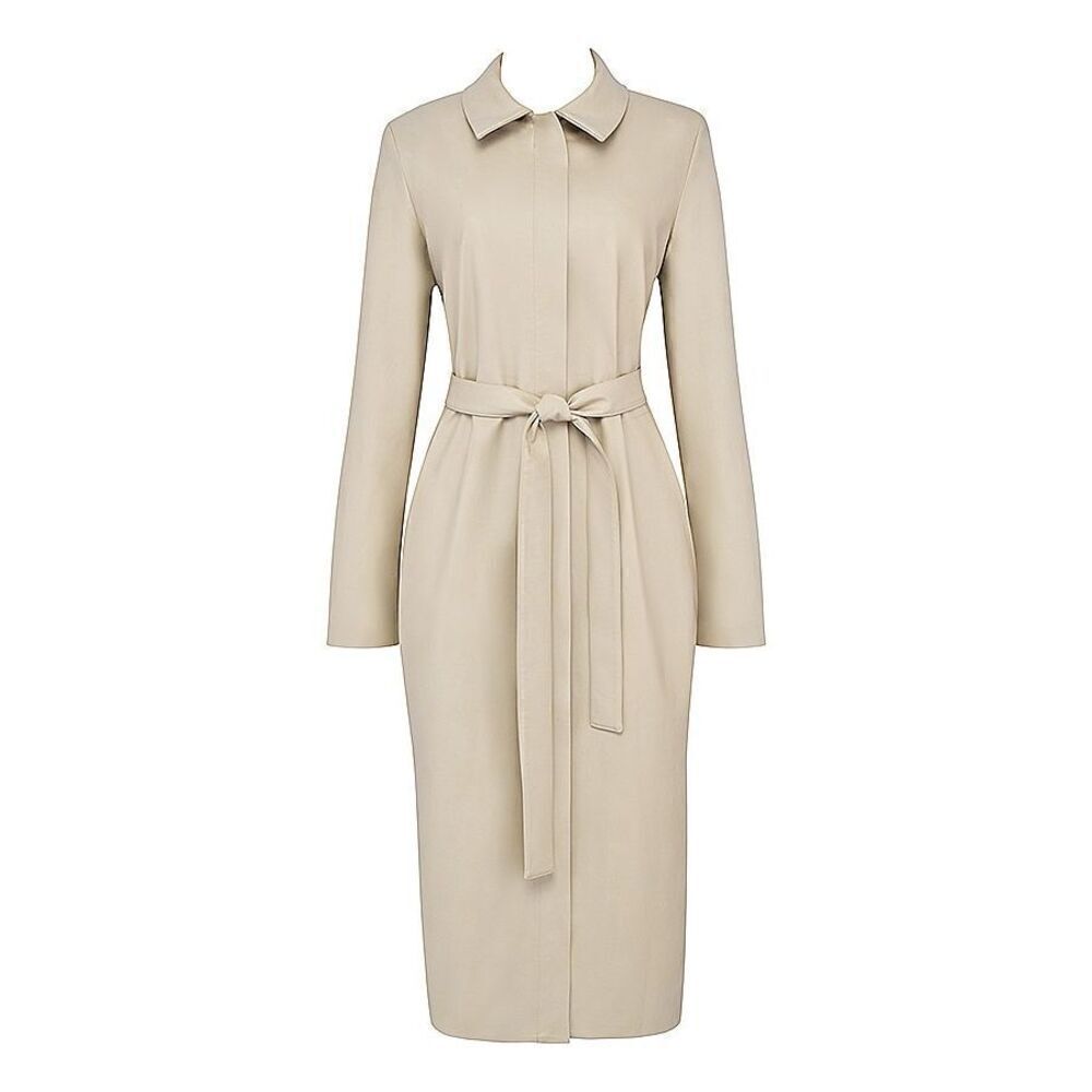 House of CB Ariel Beige Belted Vegan Leather Trench Coat Small NWOT - Picture 3 of 11